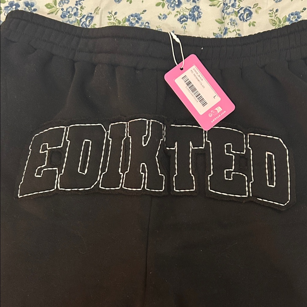 Black wide leg Edikted embroidered sweatpants